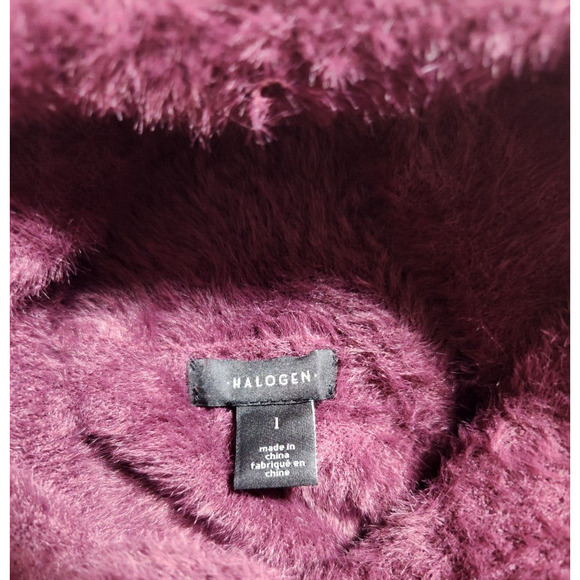 Halogen Medium $102 Plum Purple Soft Fuzzy Eyelash Luxury Turtleneck Sweater - Picture 5 of 8